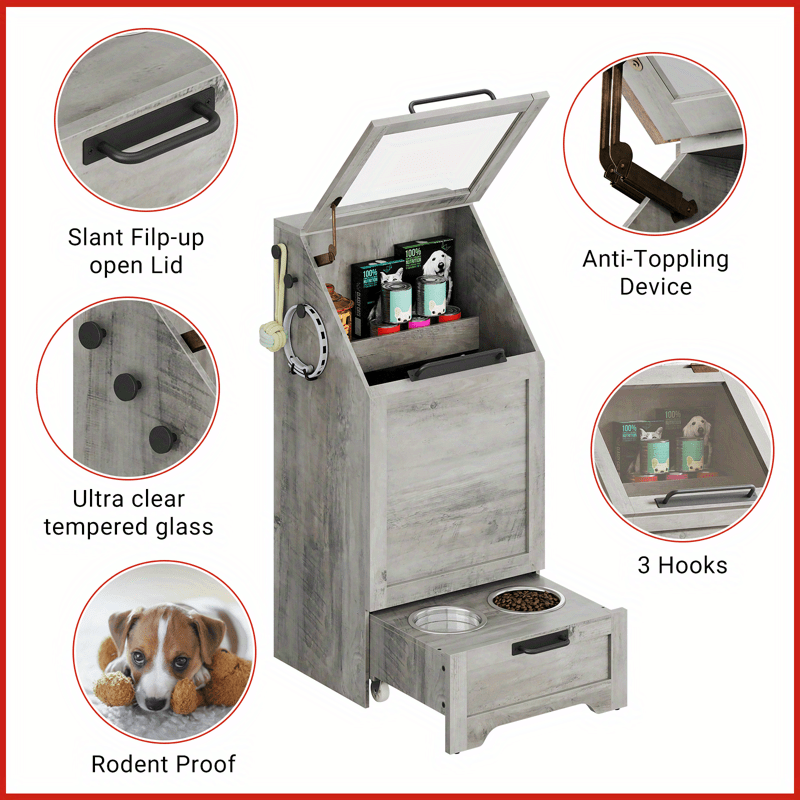 Dog Feeding Station With 2 Elevated Dog Bowls Flip Top Dog Food Storage Cabinet