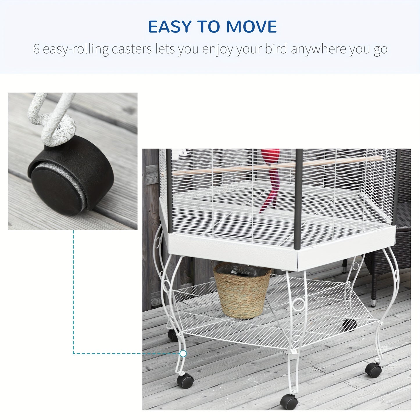 PawHut 77 Inch Flight Bird Cage Hexagon Covered Canopy Portable Aviary with Storage