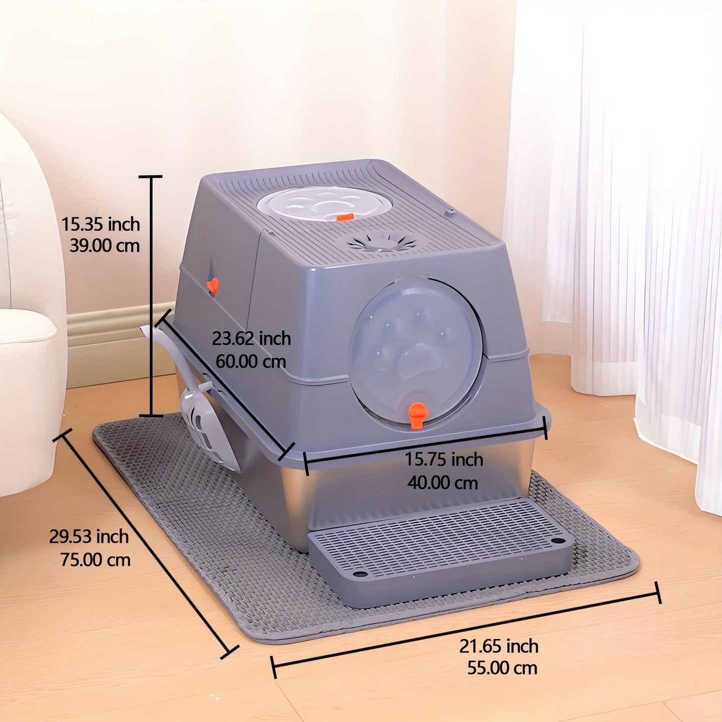 Citylife Stainless Steel Cat Litter Box With Lid XL