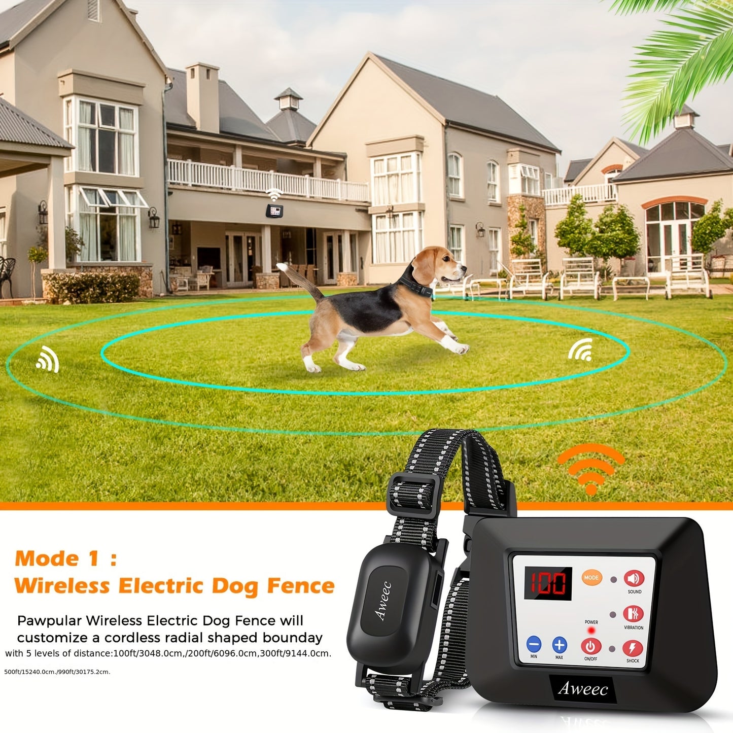 Wireless Dog Fence System 2024 Electric Fence for Dog and Training Collar with Remote Wireless Dog Collar Boundary Containment System Adjustable Range Sizes Suitable for All Dogs