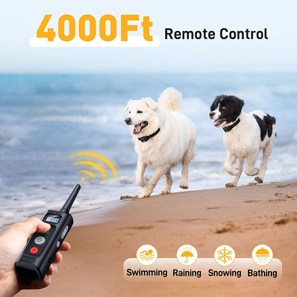 Adjustable 4000ft Range Dog Training Collar with Remote USB Rechargeable Polymer Battery Shock Buzz Vibration Modes Durable Nylon Strap