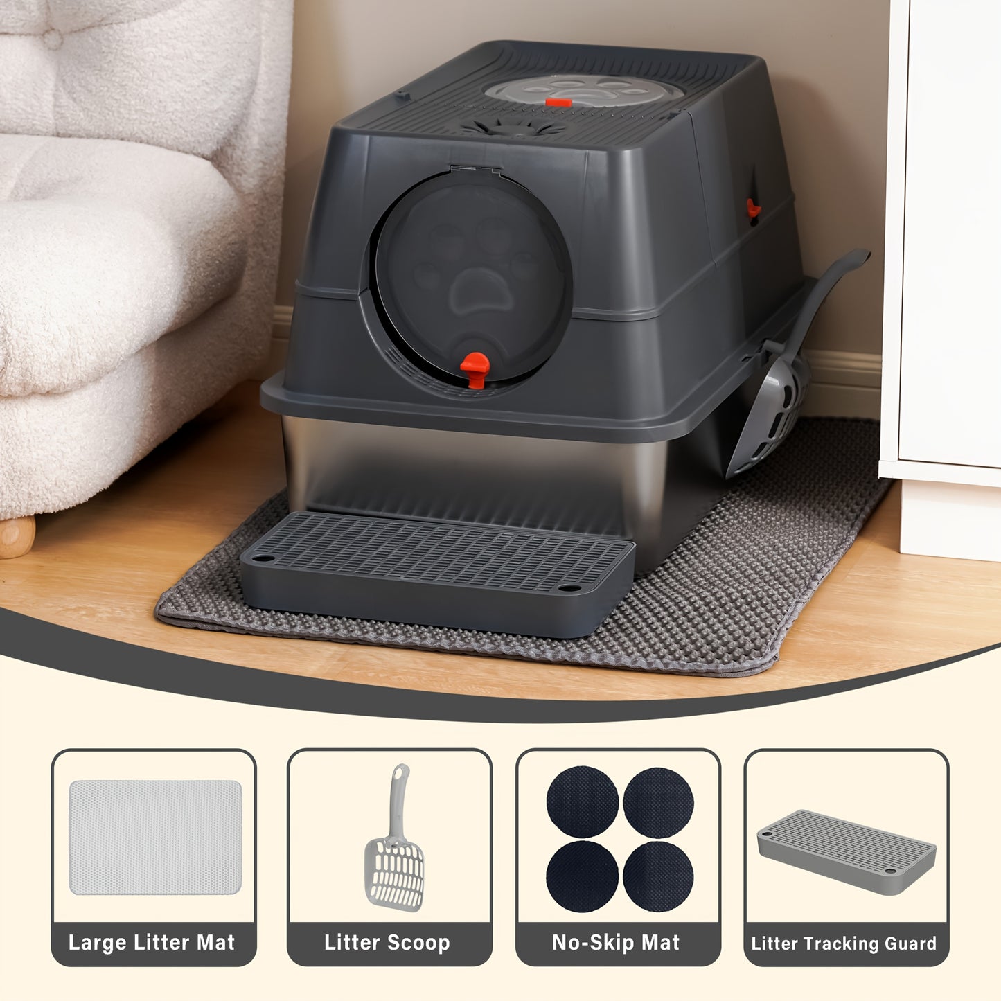 Citylife Stainless Steel Cat Litter Box With Lid XL