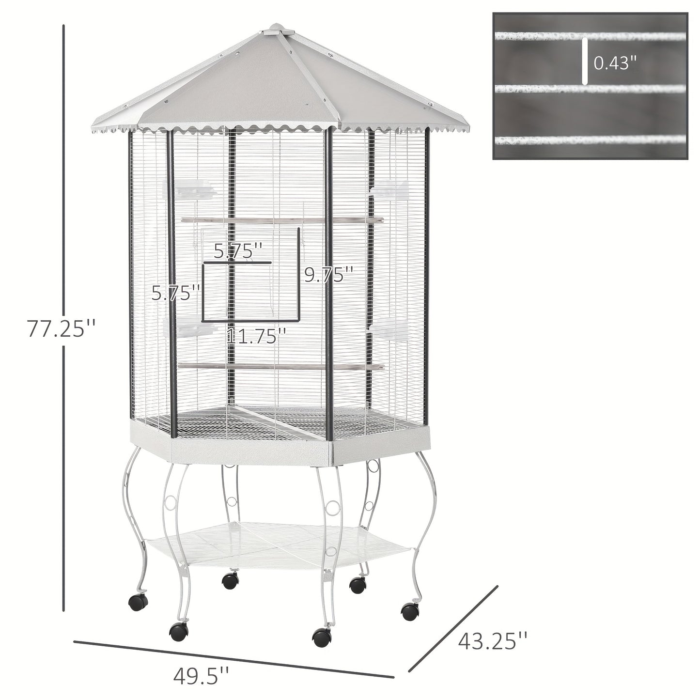 PawHut 77 Inch Flight Bird Cage Hexagon Covered Canopy Portable Aviary with Storage