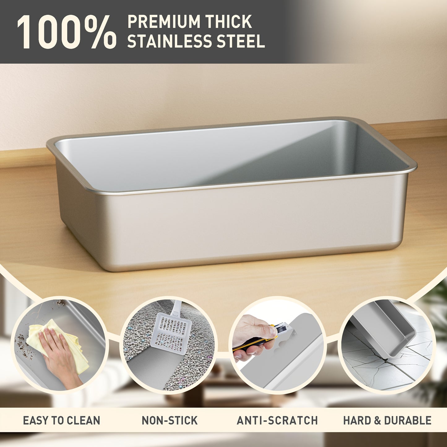 Citylife Stainless Steel Cat Litter Box With Lid XL