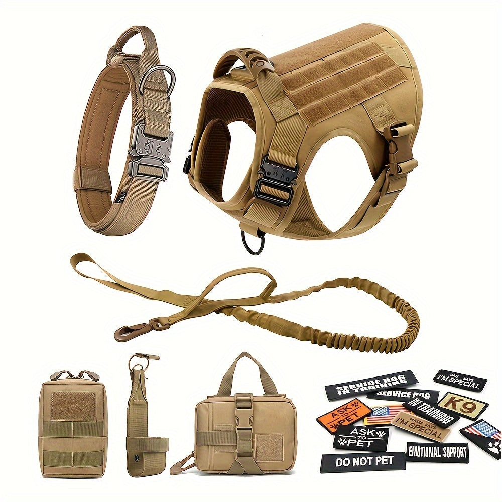 Large Dog Harness Collar And Leash Set With Tactical Bag For German Shepherd Malinois Training Walking Vest For Medium Large Dogs 5 Pieces Set