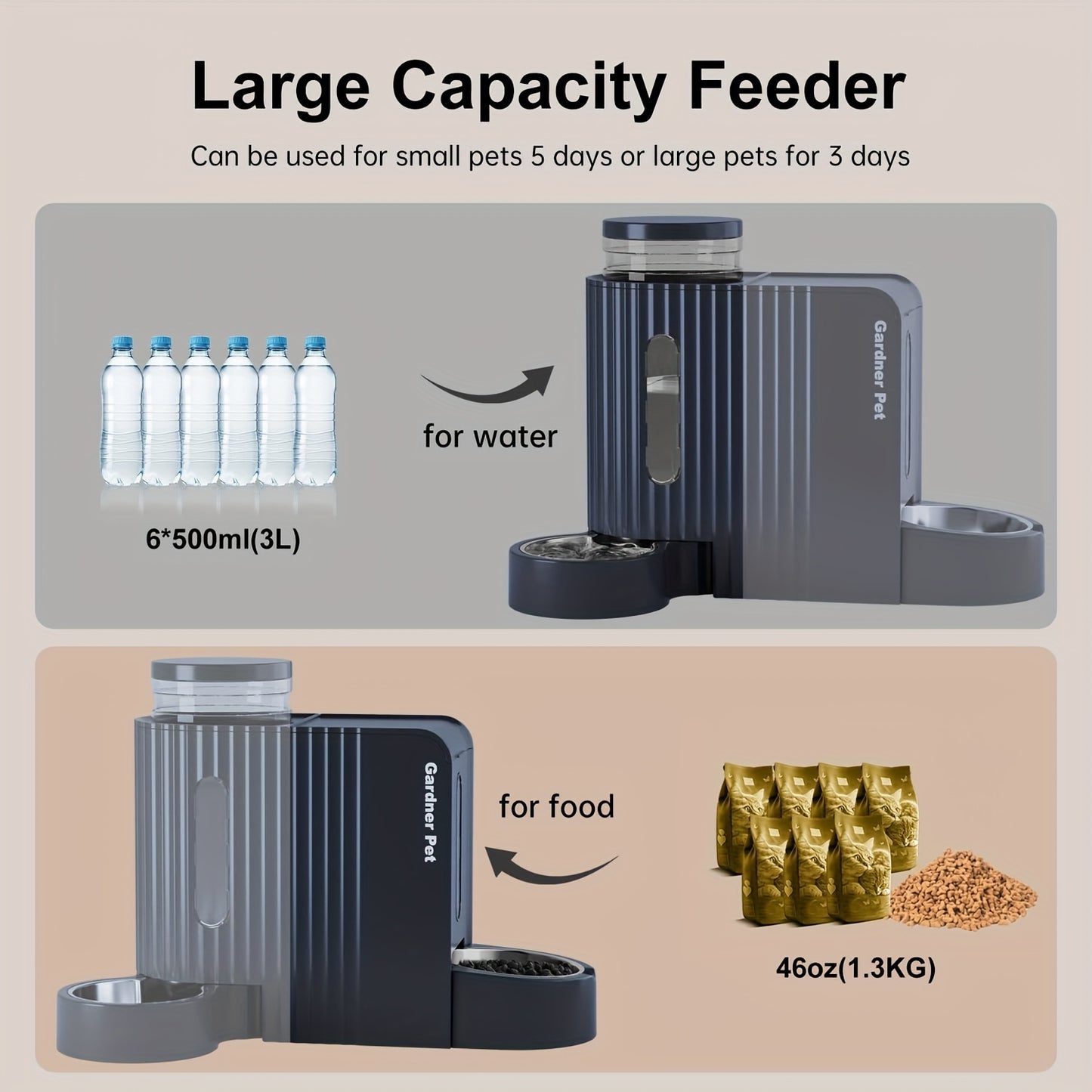 Automatic Gravity Cat Food Feeder And Water Dispenser Stainless Steel Two In One Set Large Capacity For Pets Dogs Puppies Kittens
