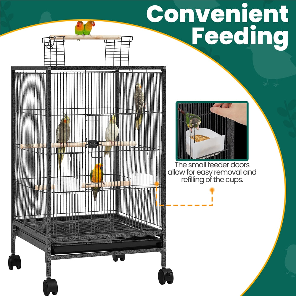 Costoffs 31 Inch Wrought Iron Bird Cage Parrot Cage with Rolling Stand Open Top for Small Birds Black