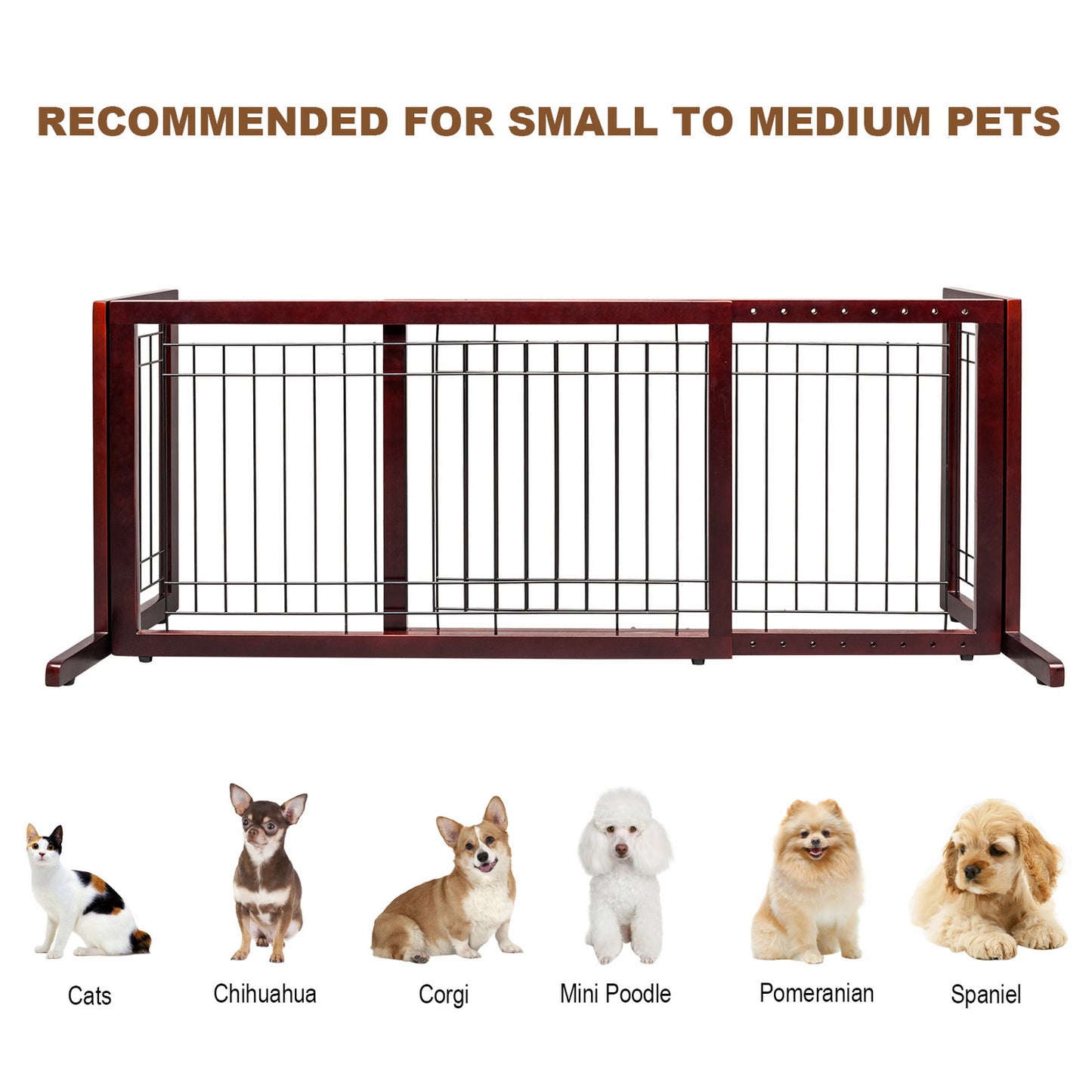 Bonnlo Freestanding Pet Gates for Dogs Indoor Dog Fence Solid Wooden Dog Gates Adjustable Doorways and Stairs Doggie Gates for Indoors 40 to 71 Inches Wide