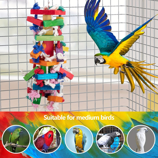 19.7 Inch Large Natural Wooden Bird Chew Toy Multicolored Knots Tearing Toy for Macaws Cockatiels African Greys and Amazon Parrots Mental Stimulation Beak Health Chewing Enrichment Activity Pet Play Accessory