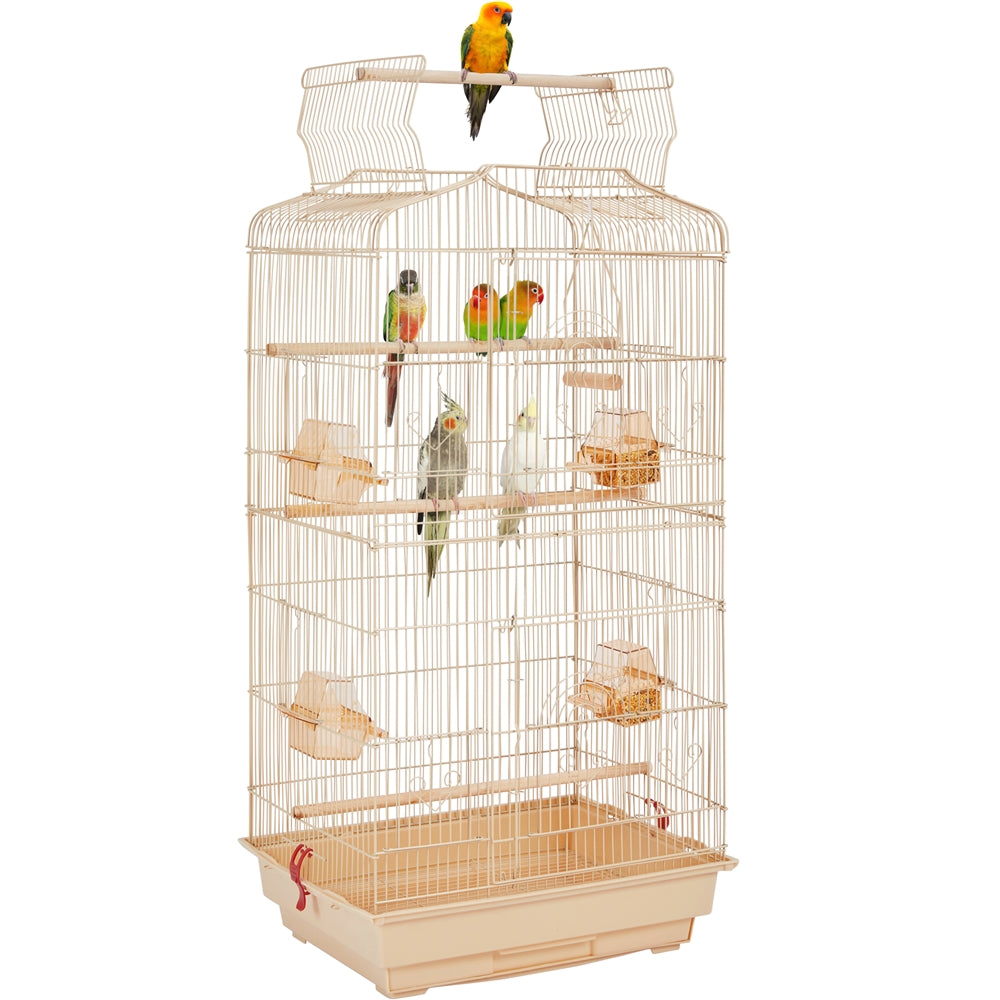 Costoffs 41 Inch Open Top Metal Parrot Bird Cage with Slide Out Tray Four Feeders and Double Doors Ideal for Budgies Parrots Canaries Cockatiels Green Cheek Conures and More
