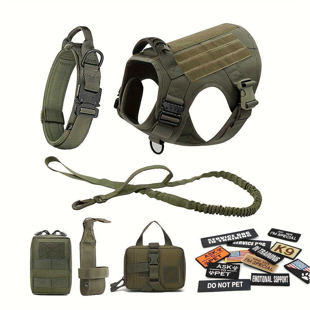 Large Dog Harness Collar And Leash Set With Tactical Bag For German Shepherd Malinois Training Walking Vest For Medium Large Dogs 5 Pieces Set