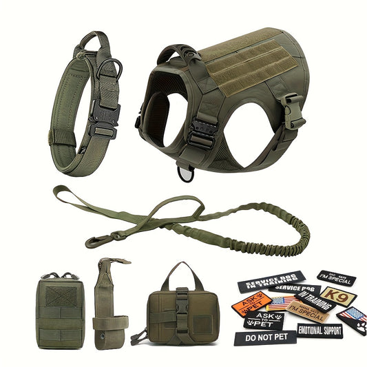 Large Dog Harness Collar And Leash Set With Tactical Bag For German Shepherd Malinois Training Walking Vest For Medium Large Dogs 5 Pieces Set