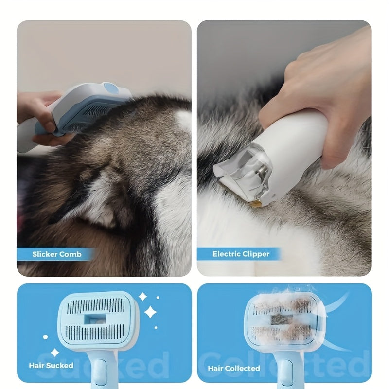 Dog Grooming Vacuum 5 in 1 Dog Grooming Kit 300W Strong Pet Grooming Vacuum for Dogs Large Capacity Dog Vacuum Shedding Grooming Hair Quiet Pet Grooming Vacuum with Pet Clipper and Nail Grinder for Shedding