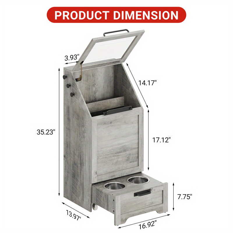 Dog Feeding Station With 2 Elevated Dog Bowls Flip Top Dog Food Storage Cabinet