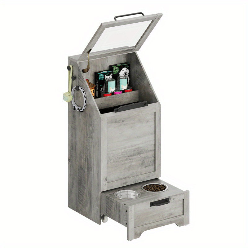 Dog Feeding Station With 2 Elevated Dog Bowls Flip Top Dog Food Storage Cabinet