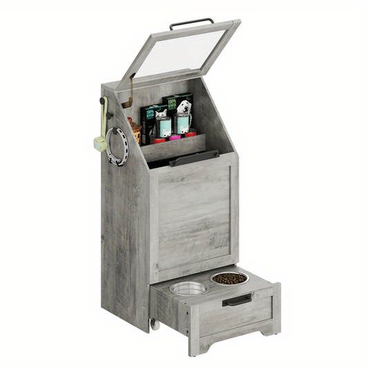 Dog Feeding Station With 2 Elevated Dog Bowls Flip Top Dog Food Storage Cabinet