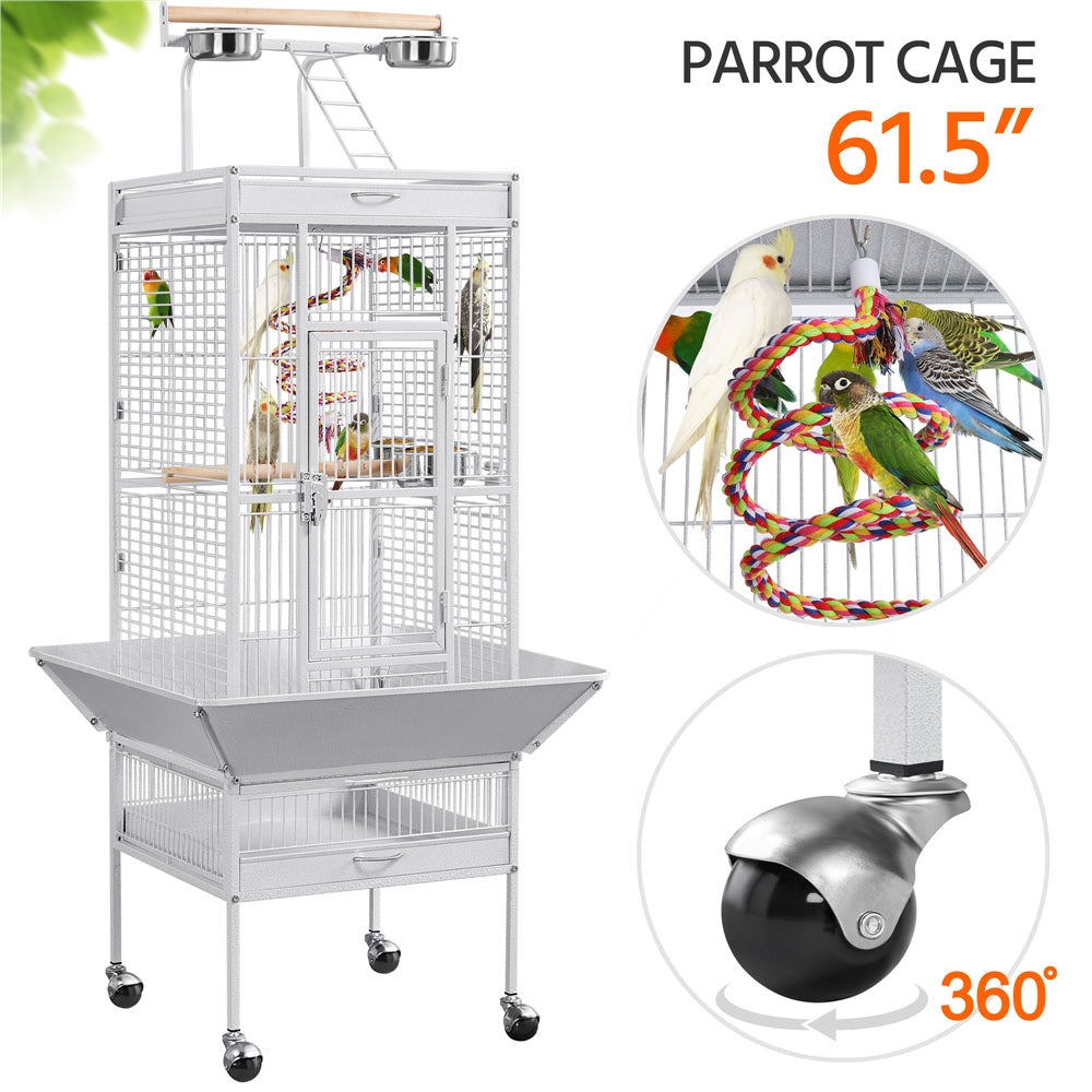 Costoffs 61 Inch Playtop Wrought Iron Bird Cage with Rolling Stand for Cockatiels Amazon Parrots Sun Parakeets Conures Lovebirds Finches and Canaries
