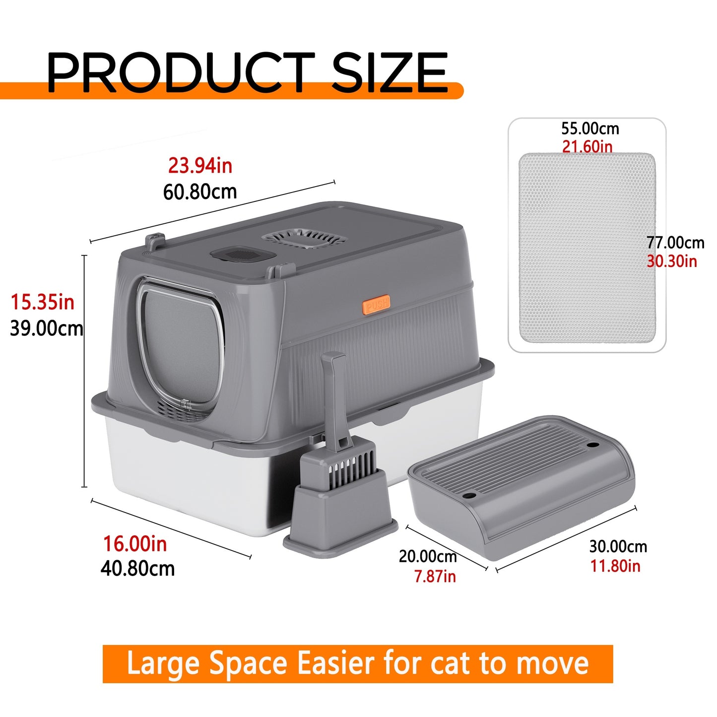 CITYLIFE Extra Large Stainless Steel Cat Litter Box Fully Enclosed With Lid Foldable Anti Splashing Cat Litter Box With Front Flap Door Cat Toilet For Indoor Cats Top Deodorization Pet Toilet