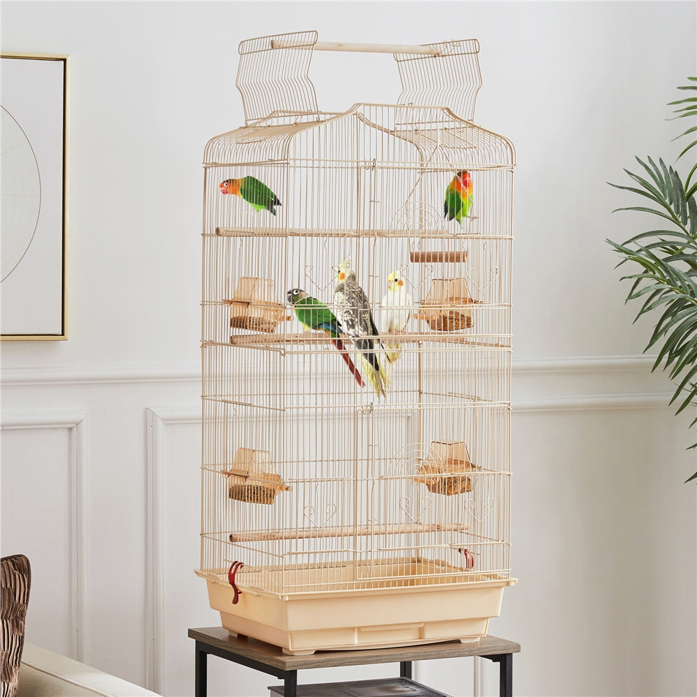Costoffs 41 Inch Open Top Metal Parrot Bird Cage with Slide Out Tray Four Feeders and Double Doors Ideal for Budgies Parrots Canaries Cockatiels Green Cheek Conures and More
