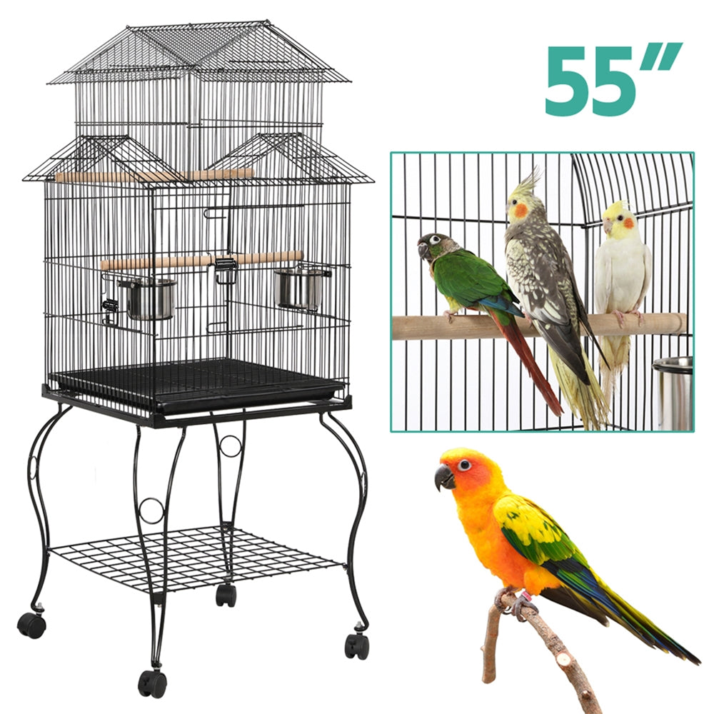 Costoffs Budgie Cage 55 Inch Rolling Standing Triple Roof Medium Parrot Cage with Detachable Stand for Cockatiels Sun Parakeets