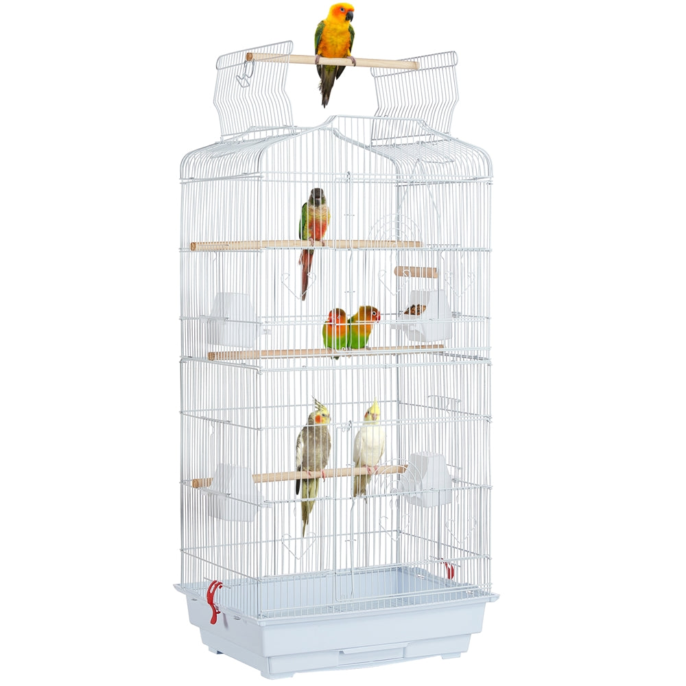 Costoffs 41 Inch Open Top Metal Parrot Bird Cage with Slide Out Tray Four Feeders and Double Doors Ideal for Budgies Parrots Canaries Cockatiels Green Cheek Conures and More