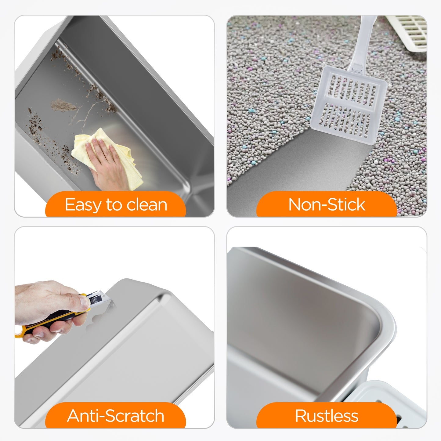 CITYLIFE Extra Large Stainless Steel Cat Litter Box Fully Enclosed With Lid Foldable Anti Splashing Cat Litter Box With Front Flap Door Cat Toilet For Indoor Cats Top Deodorization Pet Toilet