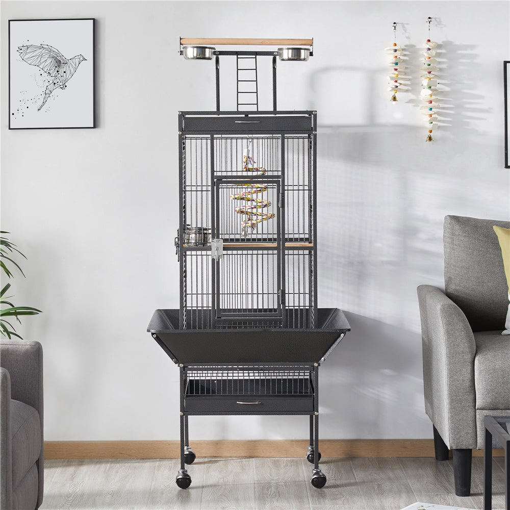 Costoffs 61 Inch Playtop Wrought Iron Bird Cage with Rolling Stand for Cockatiels Amazon Parrots Sun Parakeets Conures Lovebirds Finches and Canaries