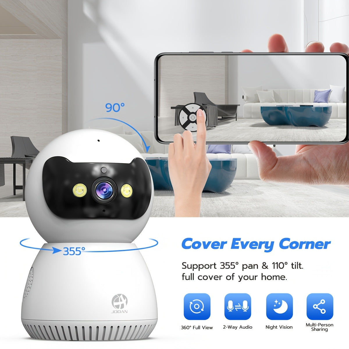 JOOAN 1080P Full HD Security Camera with Color Night Vision Two-Way Audio Motion Detection Auto Tracking WiFi Connectivity App Control for Home Safety