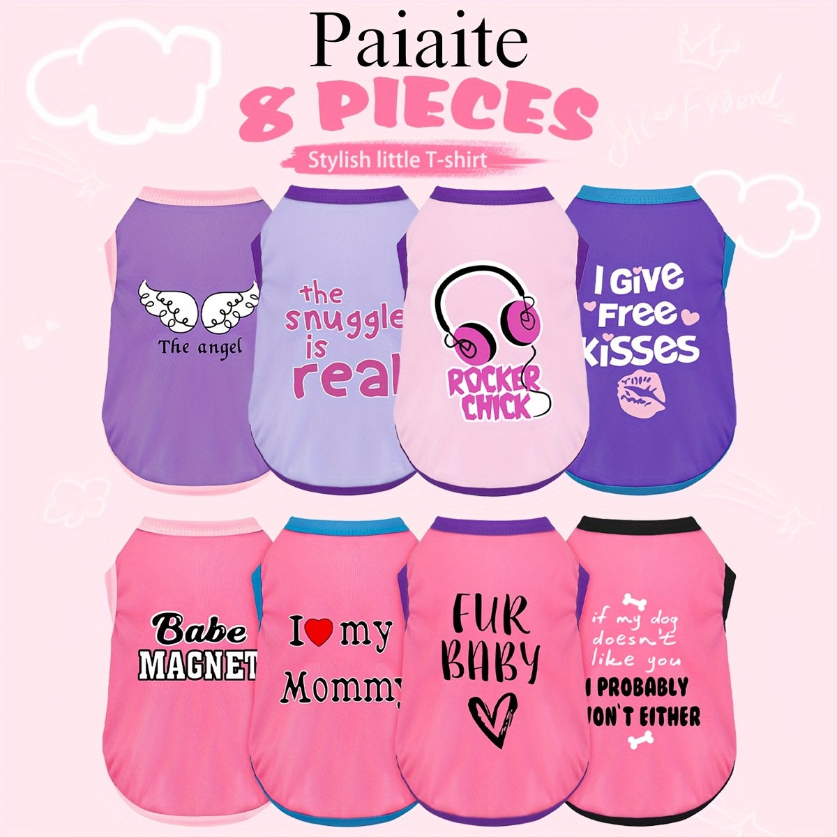 8 Pack Dog Shirts for Small to Medium Breeds Hand Washable Woven Polyester Puppy Apparel with Pullover Design Assorted Playful Prints for Stylish Pet Comfort and Fashion