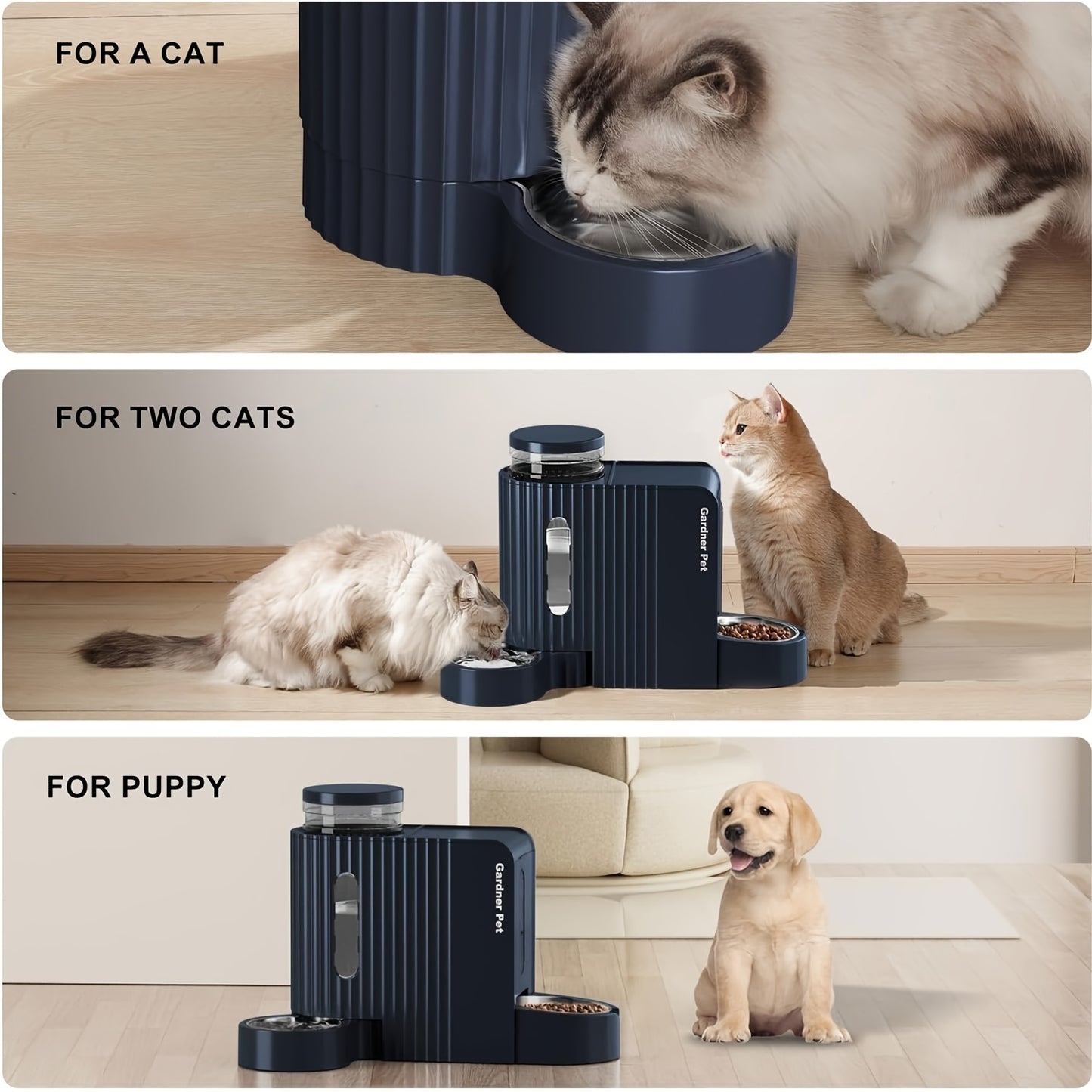 Automatic Gravity Cat Food Feeder And Water Dispenser Stainless Steel Two In One Set Large Capacity For Pets Dogs Puppies Kittens