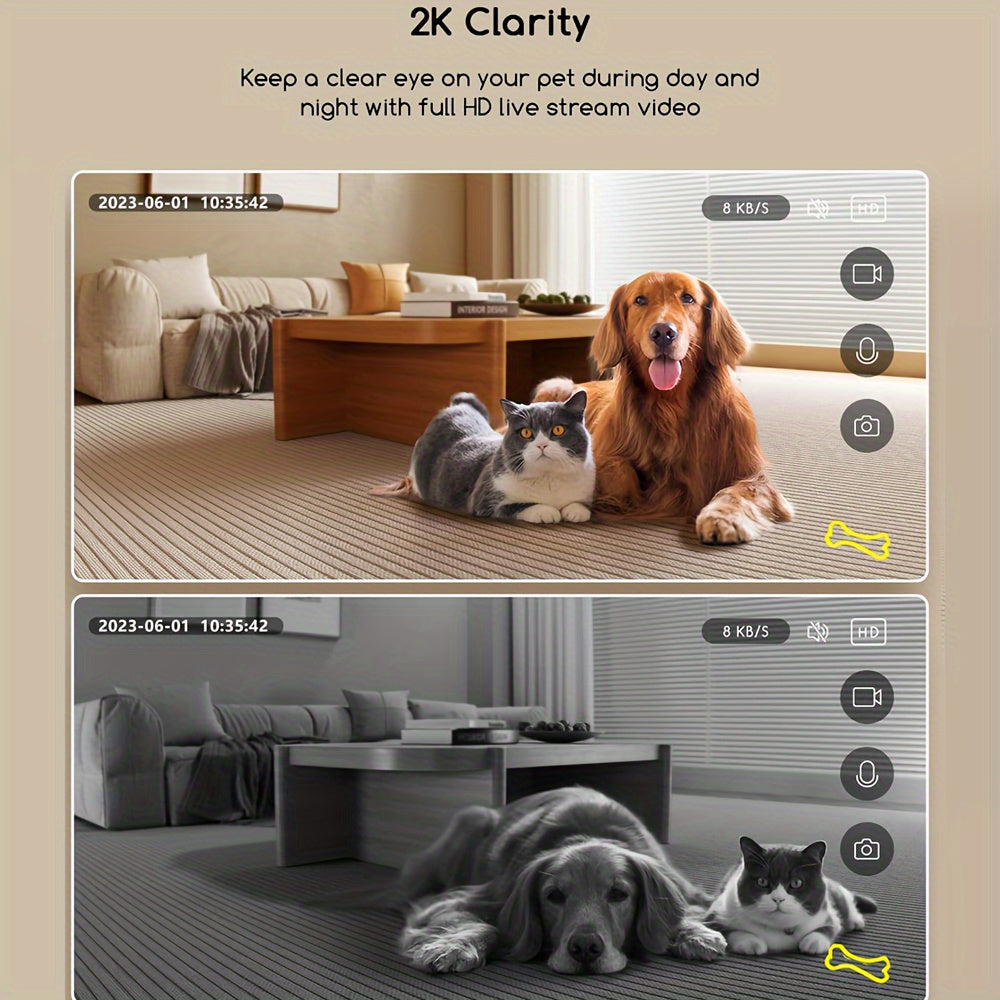 WiFi Pet Camera with Treat Dispenser 2K 1440p Video 2-Way Audio Night Vision Motion Alerts and Speaker for Remote Monitoring and Interactive Feeding