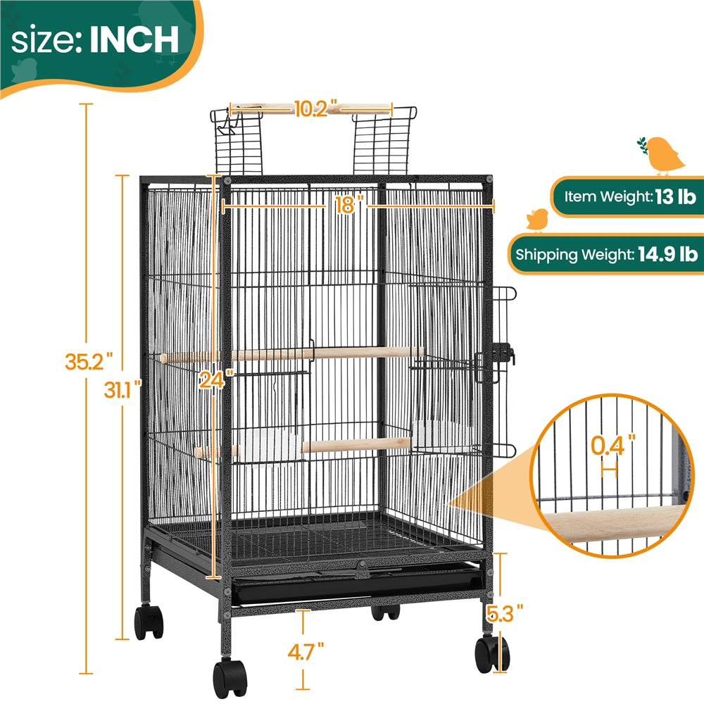 Costoffs 31 Inch Wrought Iron Bird Cage Parrot Cage with Rolling Stand Open Top for Small Birds Black