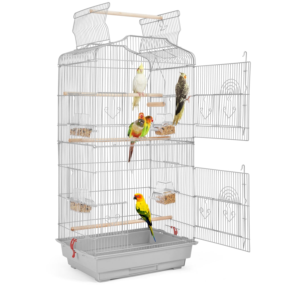 Costoffs 41 Inch Open Top Metal Parrot Bird Cage with Slide Out Tray Four Feeders and Double Doors Ideal for Budgies Parrots Canaries Cockatiels Green Cheek Conures and More