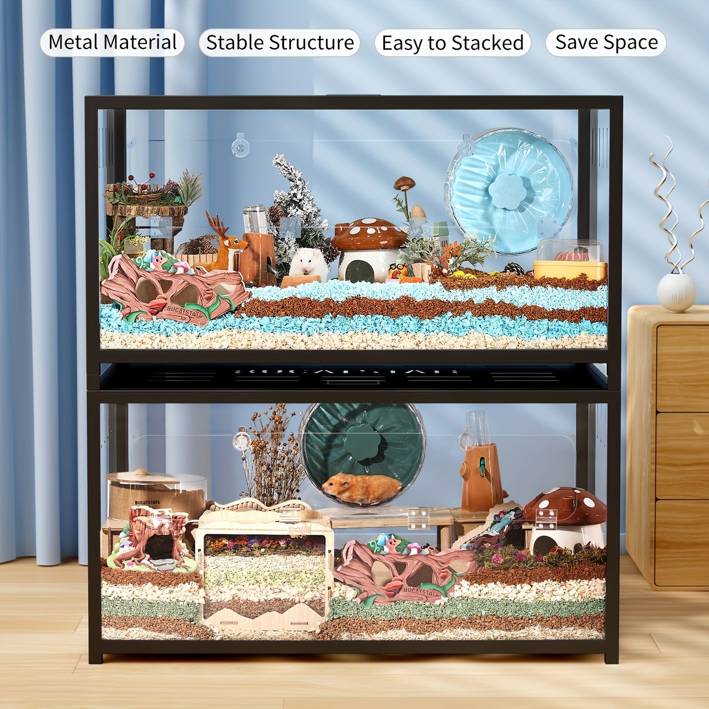 100cm Hamster Cage Metal Small Animal Habitat Large Stackable Top Access Easy Assemble Dwarf Syrian Hamster House For Guinea Gerbil