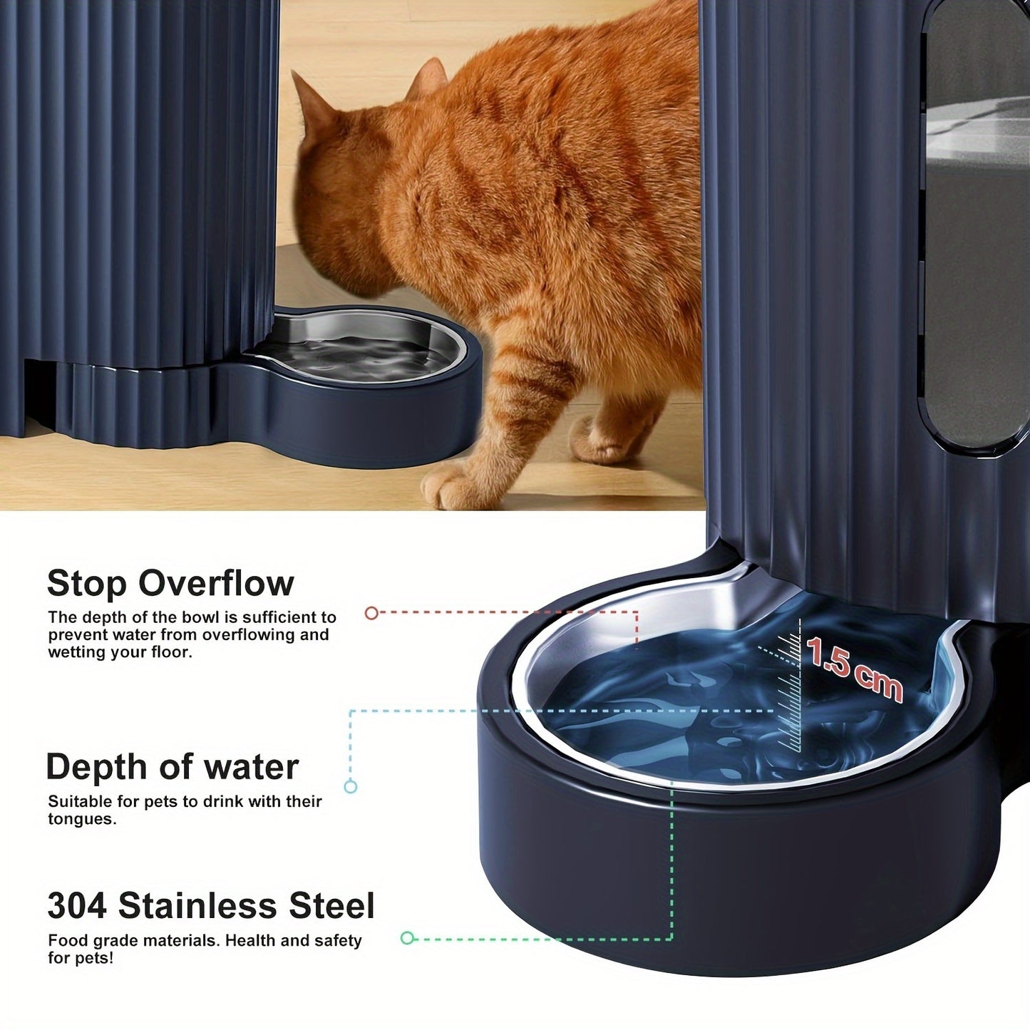 Automatic Gravity Cat Food Feeder And Water Dispenser Stainless Steel Two In One Set Large Capacity For Pets Dogs Puppies Kittens