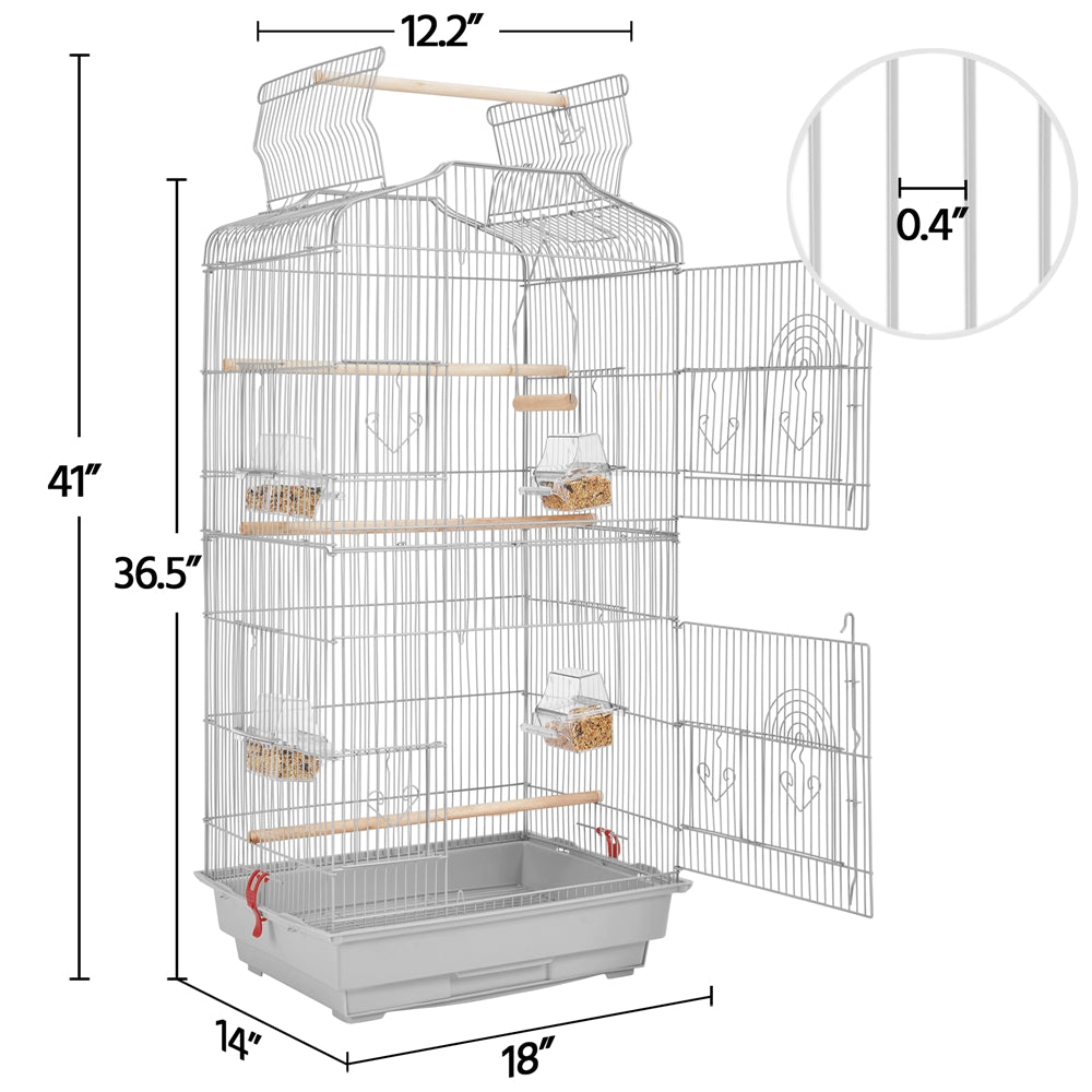 Costoffs 41 Inch Open Top Metal Parrot Bird Cage with Slide Out Tray Four Feeders and Double Doors Ideal for Budgies Parrots Canaries Cockatiels Green Cheek Conures and More