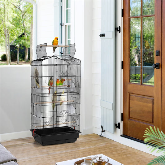 Costoffs 41 Inch Open Top Metal Parrot Bird Cage with Slide Out Tray Four Feeders and Double Doors Ideal for Budgies Parrots Canaries Cockatiels Green Cheek Conures and More