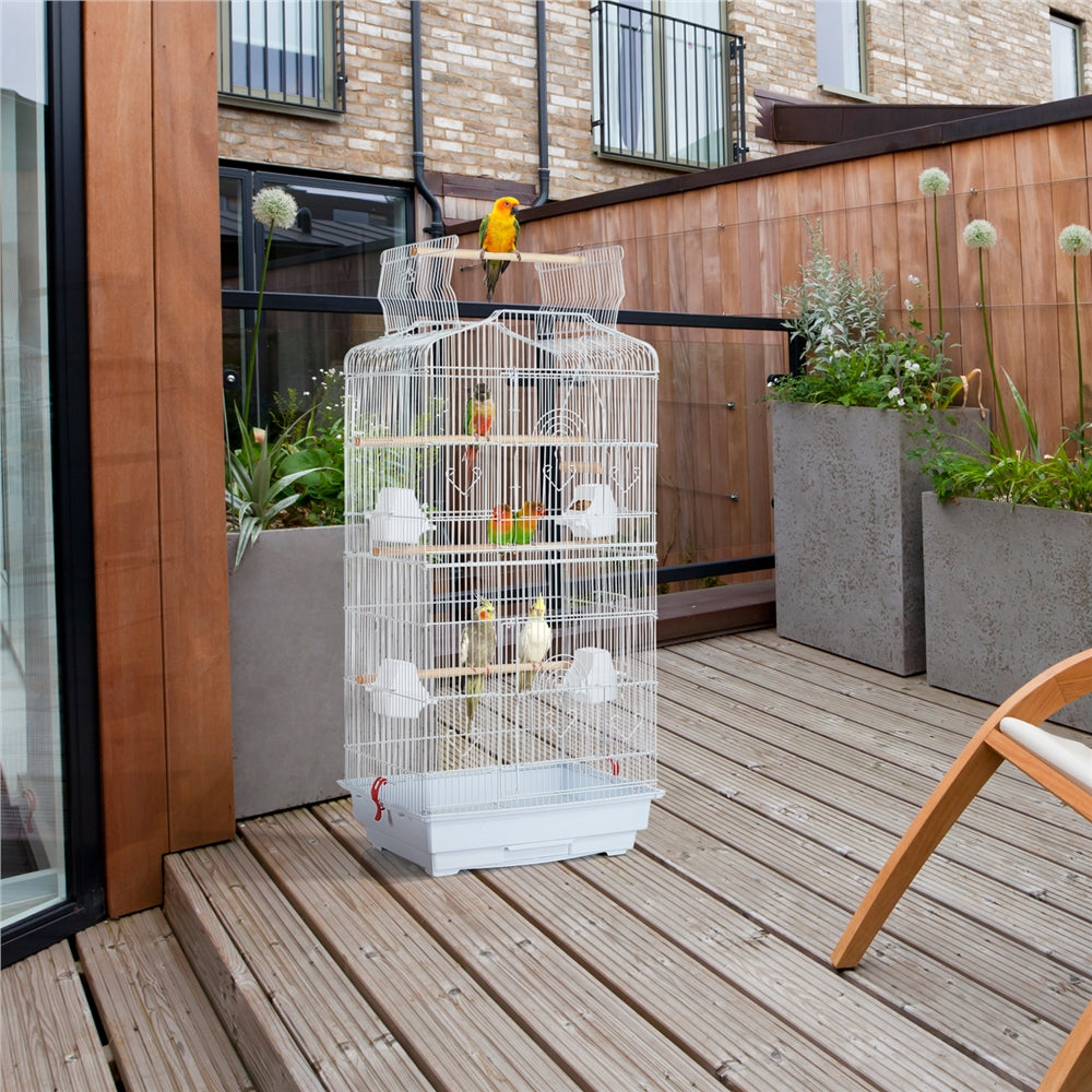 Costoffs 41 Inch Open Top Metal Parrot Bird Cage with Slide Out Tray Four Feeders and Double Doors Ideal for Budgies Parrots Canaries Cockatiels Green Cheek Conures and More