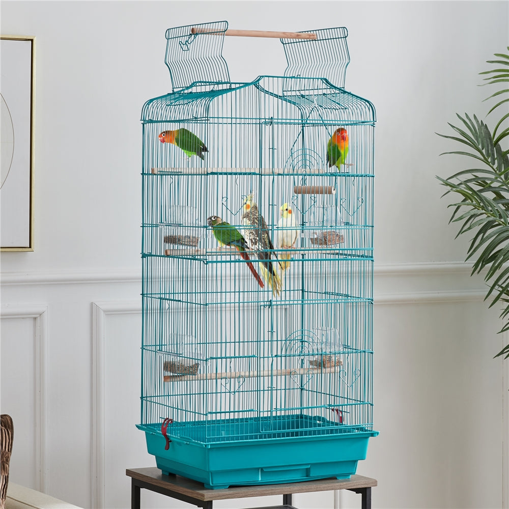 Costoffs 41 Inch Open Top Metal Parrot Bird Cage with Slide Out Tray Four Feeders and Double Doors Ideal for Budgies Parrots Canaries Cockatiels Green Cheek Conures and More