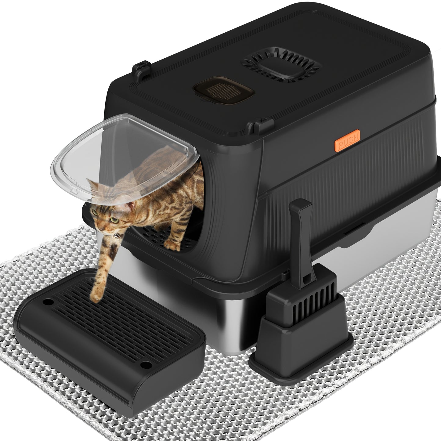 CITYLIFE Extra Large Stainless Steel Cat Litter Box Fully Enclosed With Lid Foldable Anti Splashing Cat Litter Box With Front Flap Door Cat Toilet For Indoor Cats Top Deodorization Pet Toilet