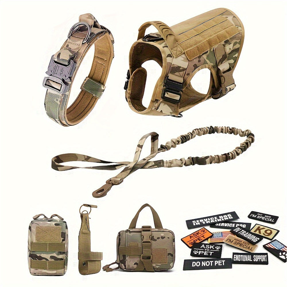 Large Dog Harness Collar And Leash Set With Tactical Bag For German Shepherd Malinois Training Walking Vest For Medium Large Dogs 5 Pieces Set