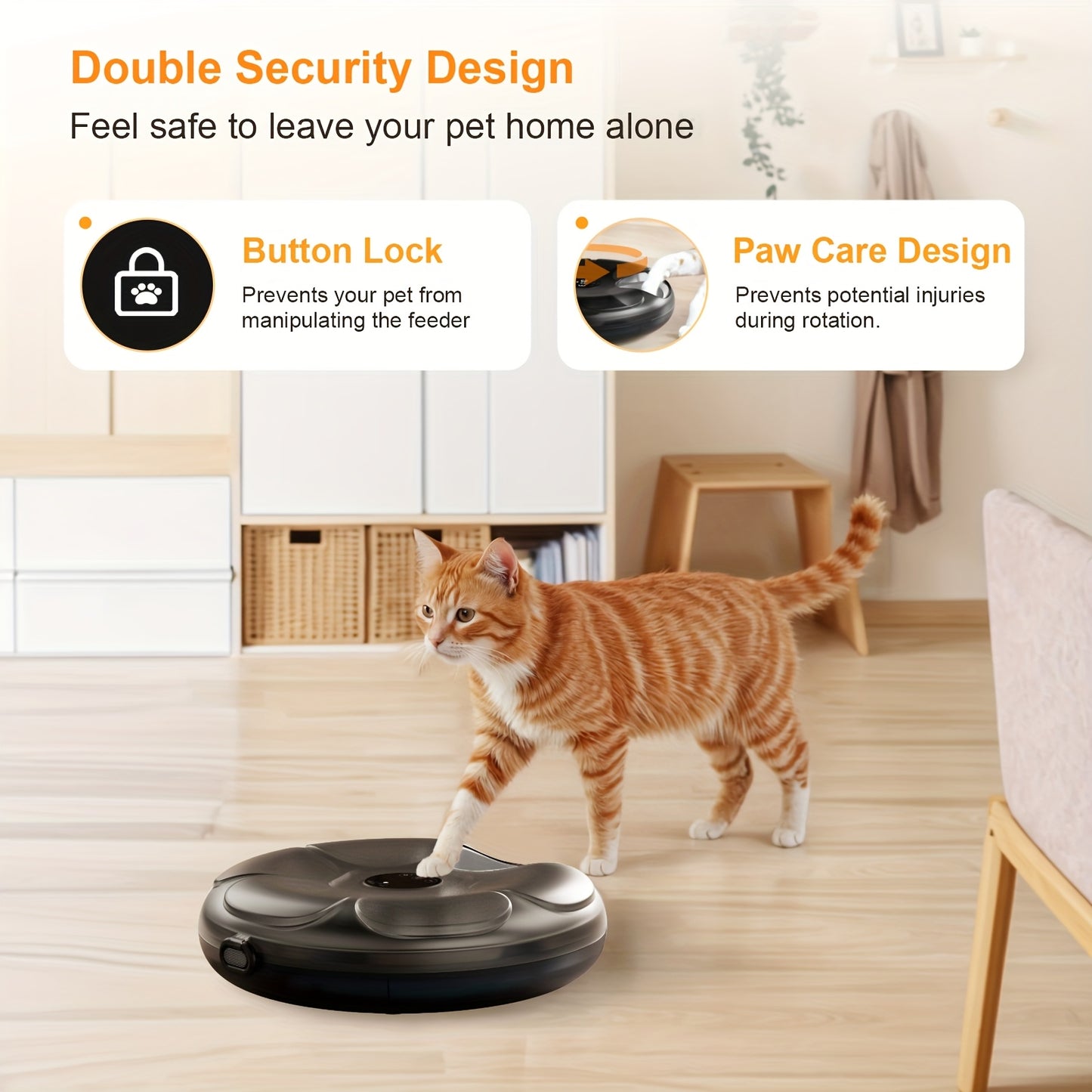 6 Compartments Rechargeable Cordless Cat Feeder Smart Automatic Wet Food Dispenser Programmable Daily Feeding Schedule with Ice Packs Low Battery Indicator Safe Paw Design
