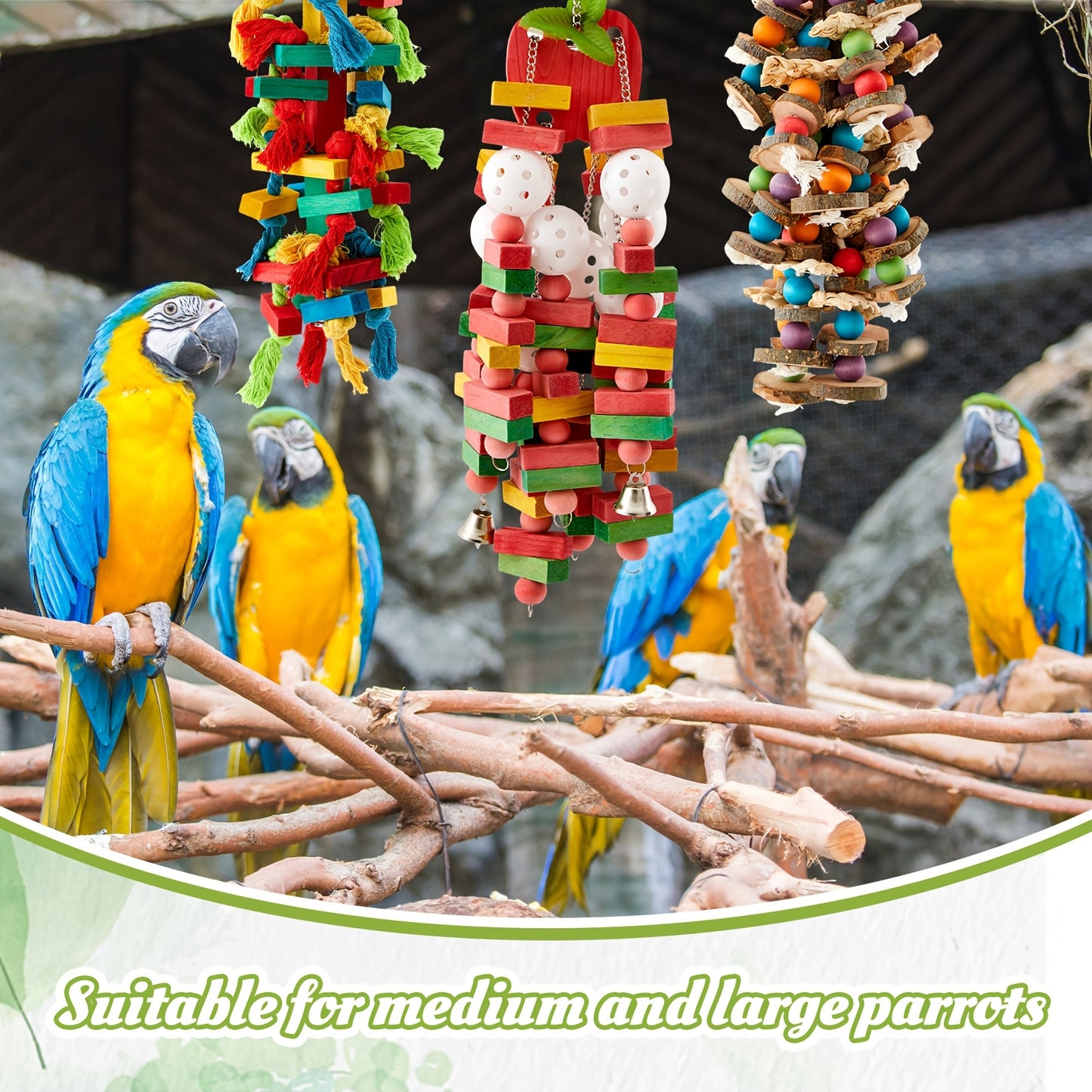 3pcs Extra Large Bird Parrot Toy Multicolored Natural Wooden Chewing Toys for Large Medium Macaws Cockatoos African Grey Birds