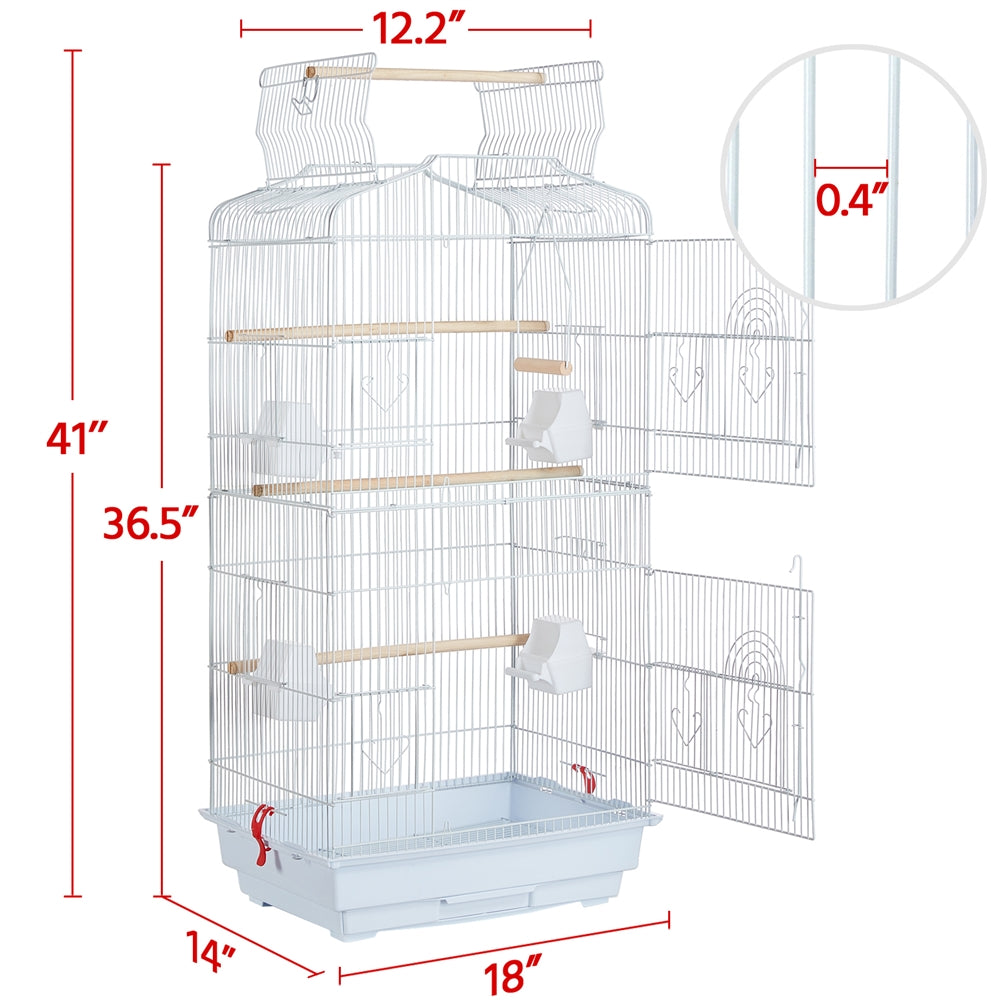 Costoffs 41 Inch Open Top Metal Parrot Bird Cage with Slide Out Tray Four Feeders and Double Doors Ideal for Budgies Parrots Canaries Cockatiels Green Cheek Conures and More