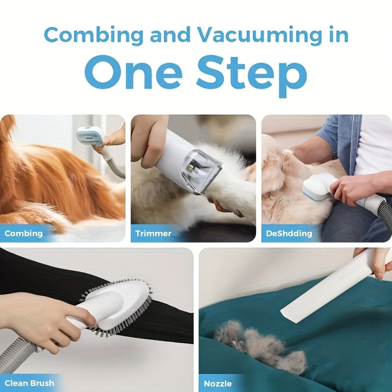 Dog Grooming Vacuum 5 in 1 Dog Grooming Kit 300W Strong Pet Grooming Vacuum for Dogs Large Capacity Dog Vacuum Shedding Grooming Hair Quiet Pet Grooming Vacuum with Pet Clipper and Nail Grinder for Shedding