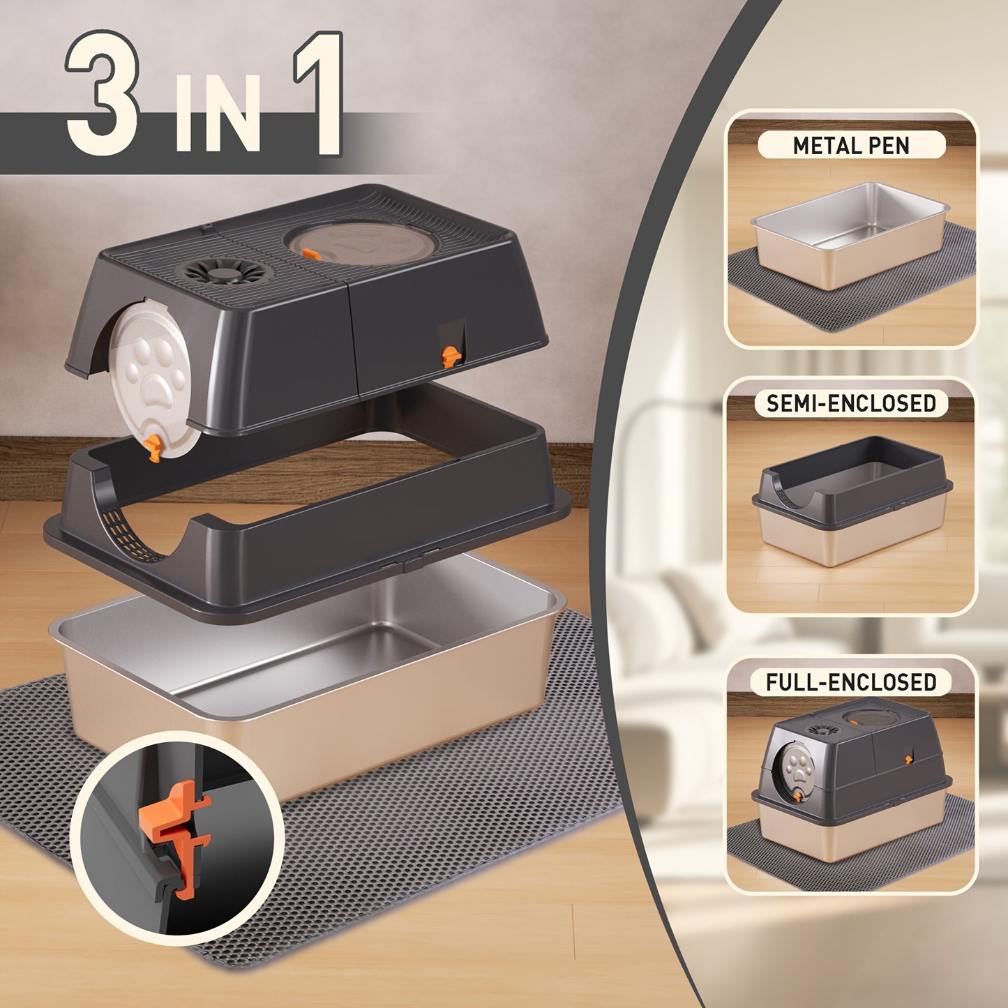 Citylife Stainless Steel Cat Litter Box With Lid XL