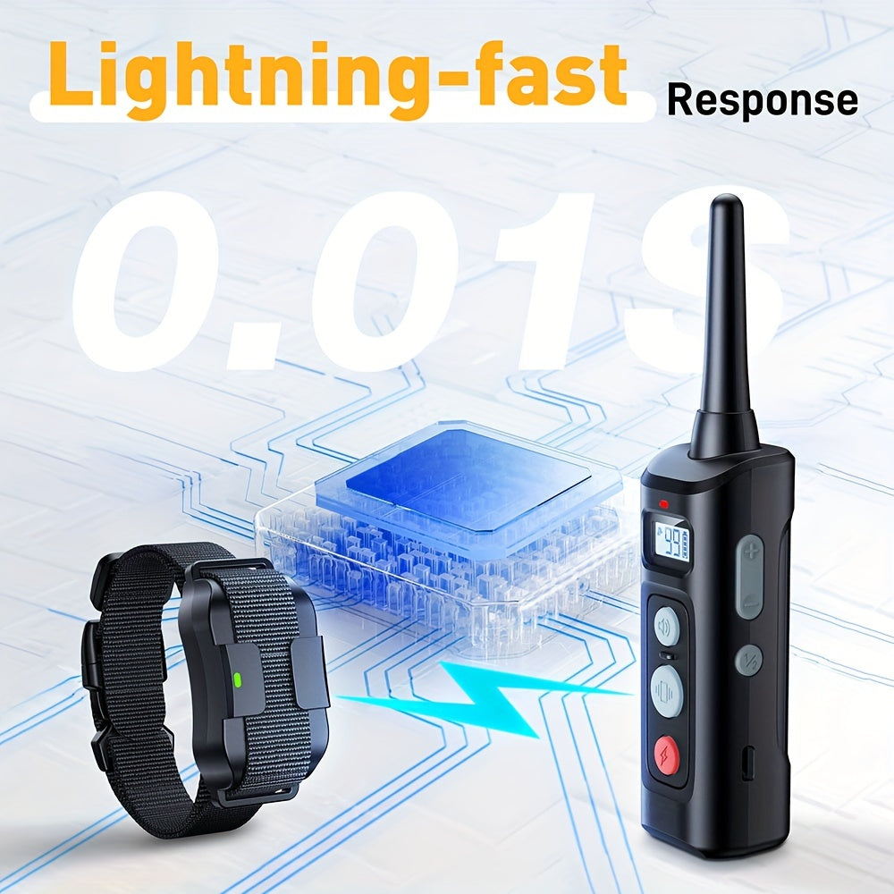 Adjustable 4000ft Range Dog Training Collar with Remote USB Rechargeable Polymer Battery Shock Buzz Vibration Modes Durable Nylon Strap