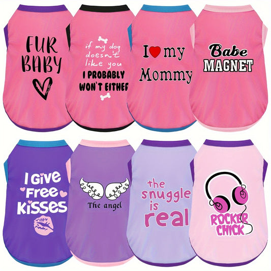 8 Pack Dog Shirts for Small to Medium Breeds Hand Washable Woven Polyester Puppy Apparel with Pullover Design Assorted Playful Prints for Stylish Pet Comfort and Fashion