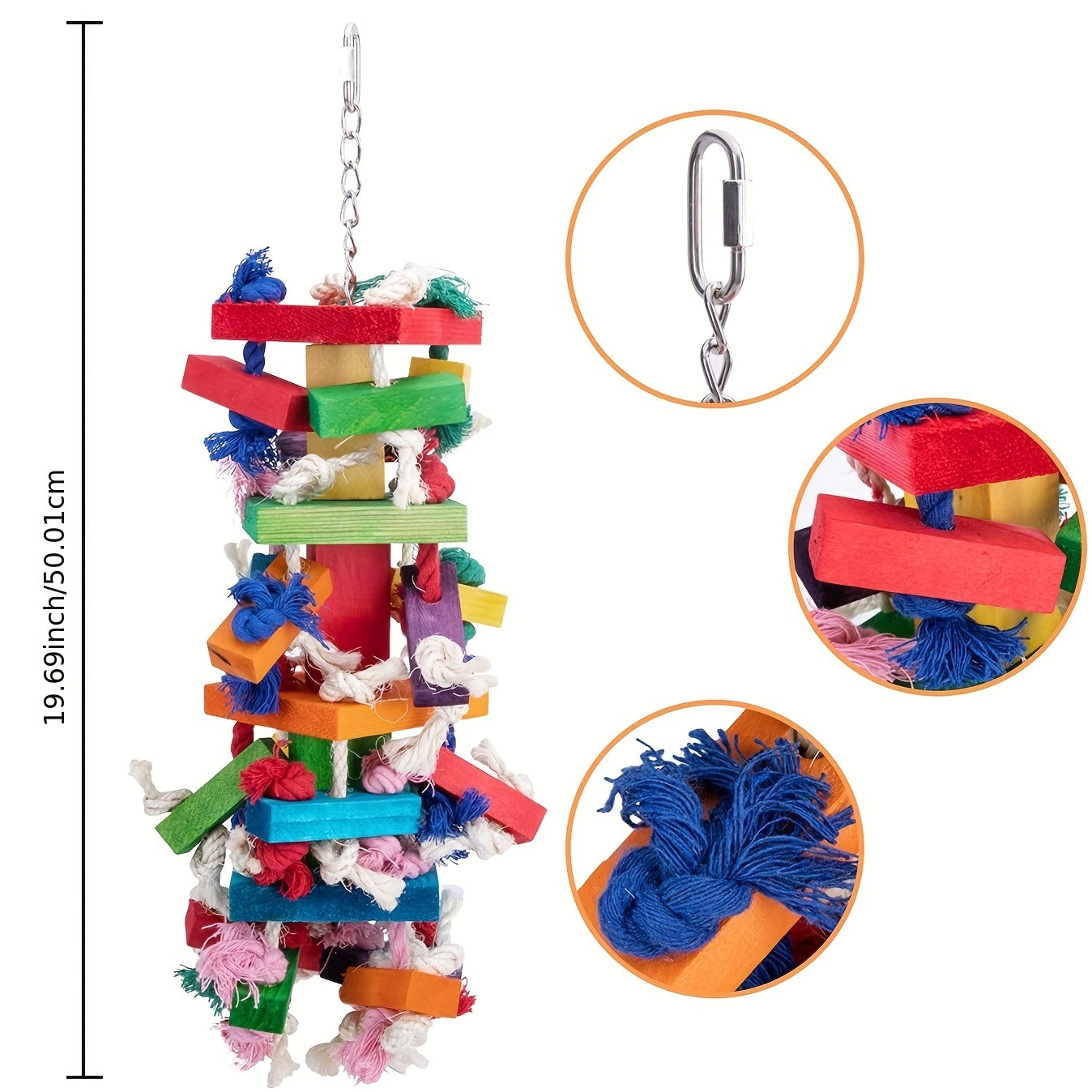 19.7 Inch Large Natural Wooden Bird Chew Toy Multicolored Knots Tearing Toy for Macaws Cockatiels African Greys and Amazon Parrots Mental Stimulation Beak Health Chewing Enrichment Activity Pet Play Accessory