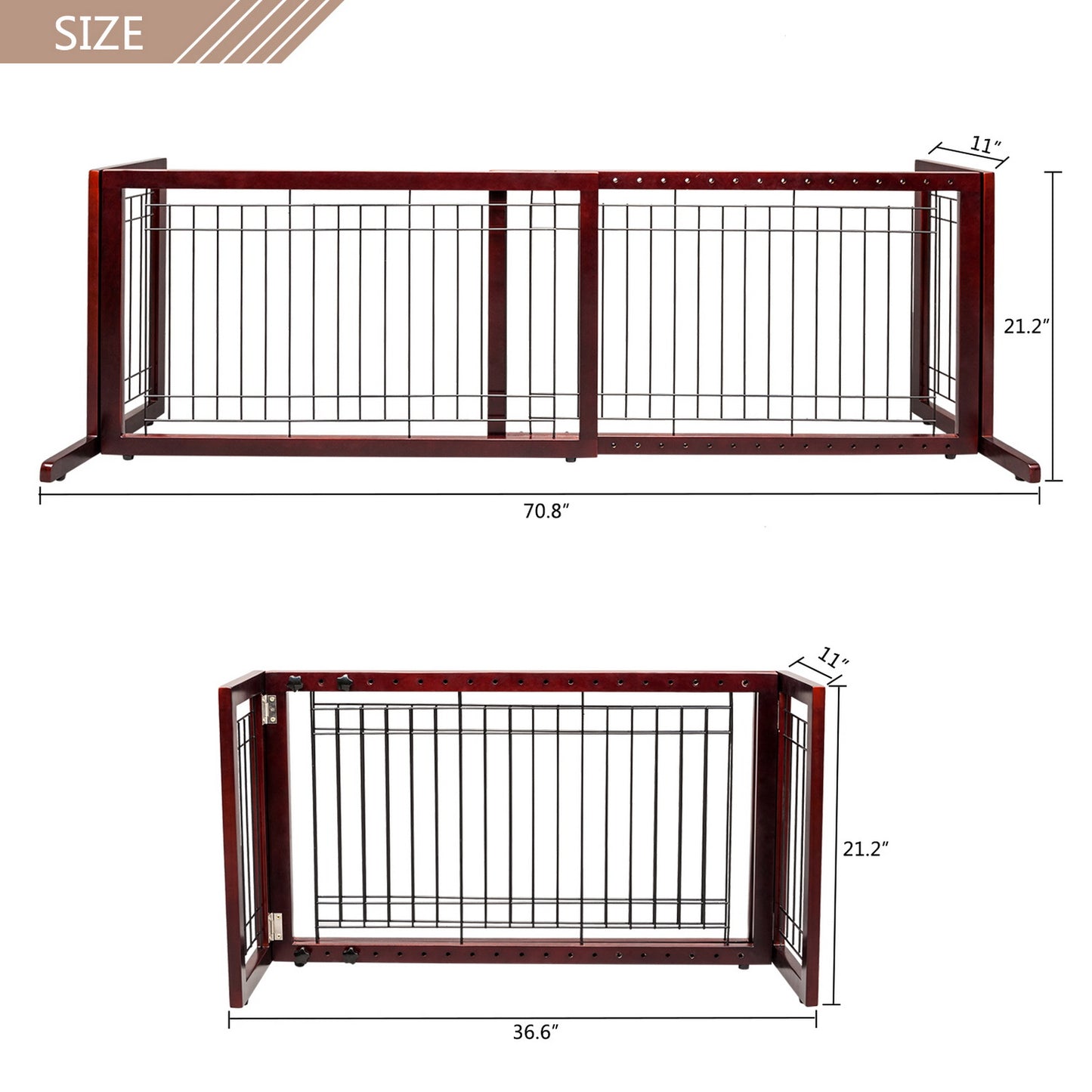 Bonnlo Freestanding Pet Gates for Dogs Indoor Dog Fence Solid Wooden Dog Gates Adjustable Doorways and Stairs Doggie Gates for Indoors 40 to 71 Inches Wide